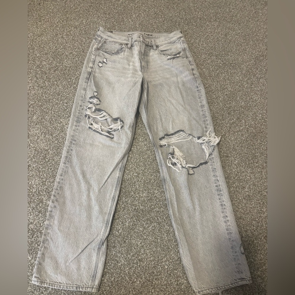 American Eagle Outfitters Distressed Gray Straight Leg Jeans